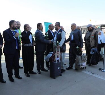 Returning Hajj pilgrims arrive at Sulaymaniyah International Airport on Iraqi Airways.