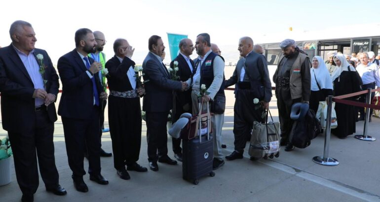 Returning Hajj pilgrims arrive at Sulaymaniyah International Airport on Iraqi Airways.